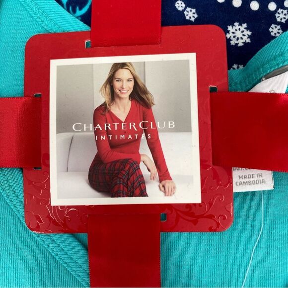 Charter Club Teal and Navy Pajama Set Long Sleeve size XXXL New - Picture 2 of 3
